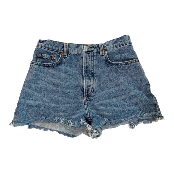 &‎ Other Stories Button Fly Raw Hem Frayed Mom Denim Shorts    Sz 28 - Picture 1 of 7